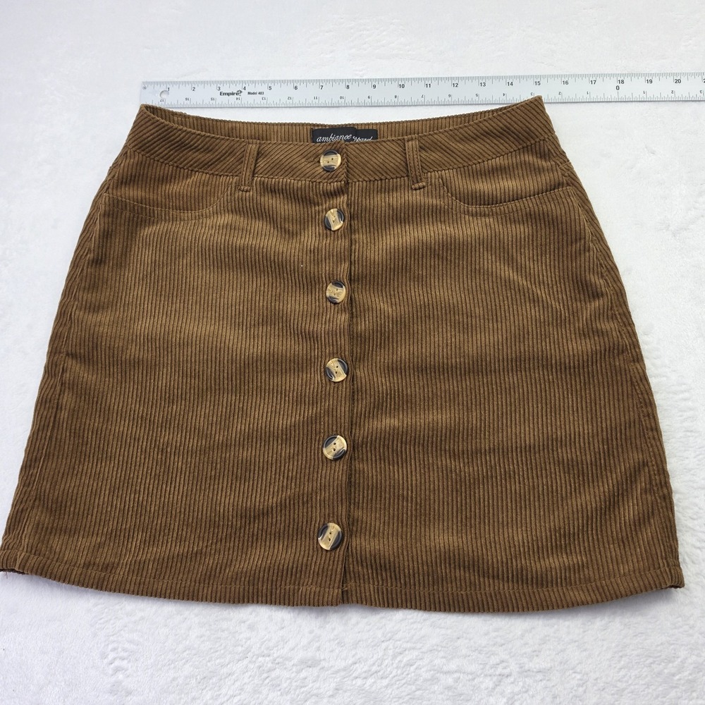 Corduroy Mini Skirt Womens M Brown Button Front Fall Academia Preppy